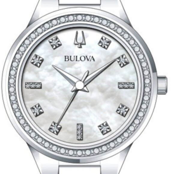 Bulova Women's Crystal Quartz Gemmed Silver Stainless Steel Watch 30 MM 96X162 - Picture 1 of 2